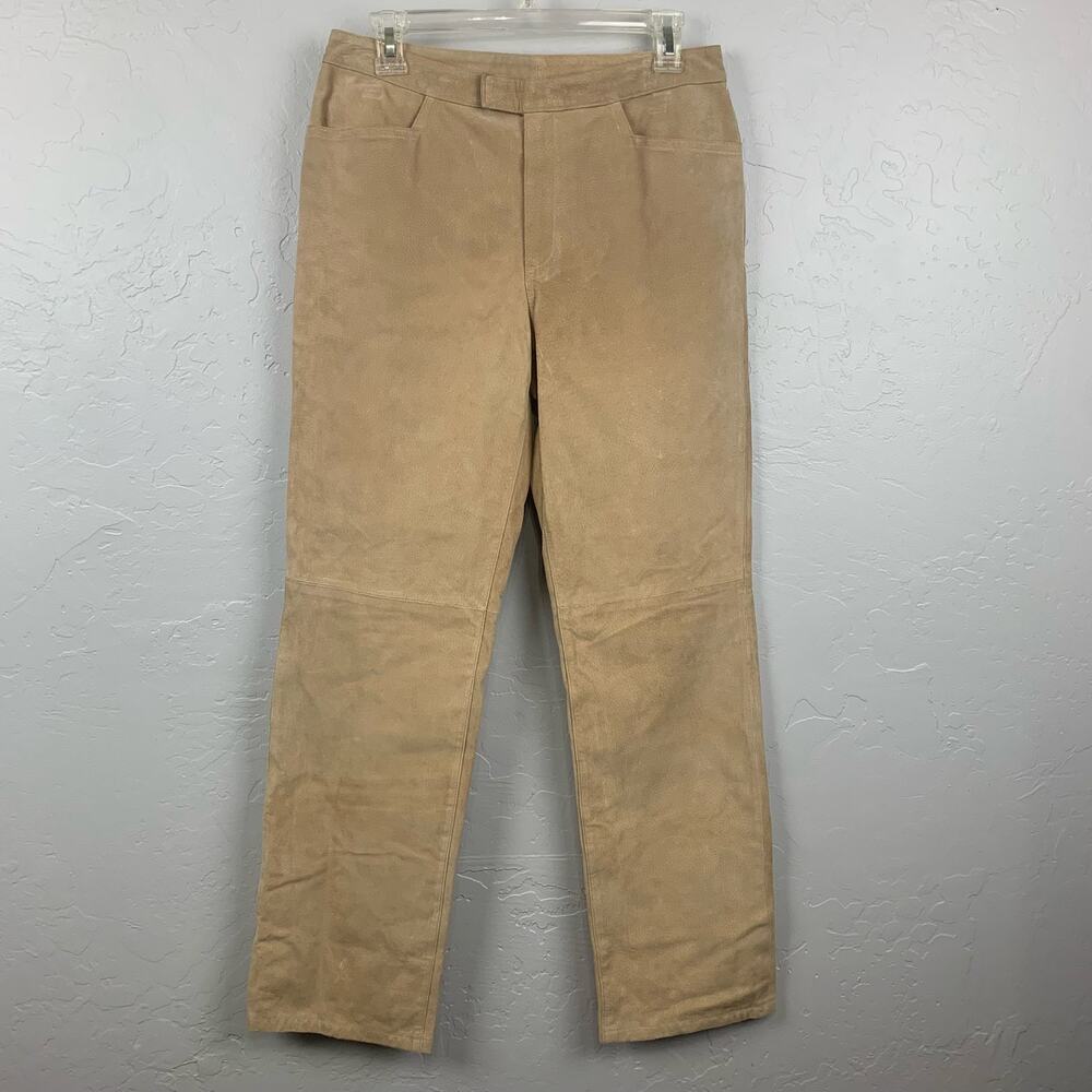 Sigrid Olsen Suede Leather Pants Womens Size 8 Tan Lined Straight Leg NWT